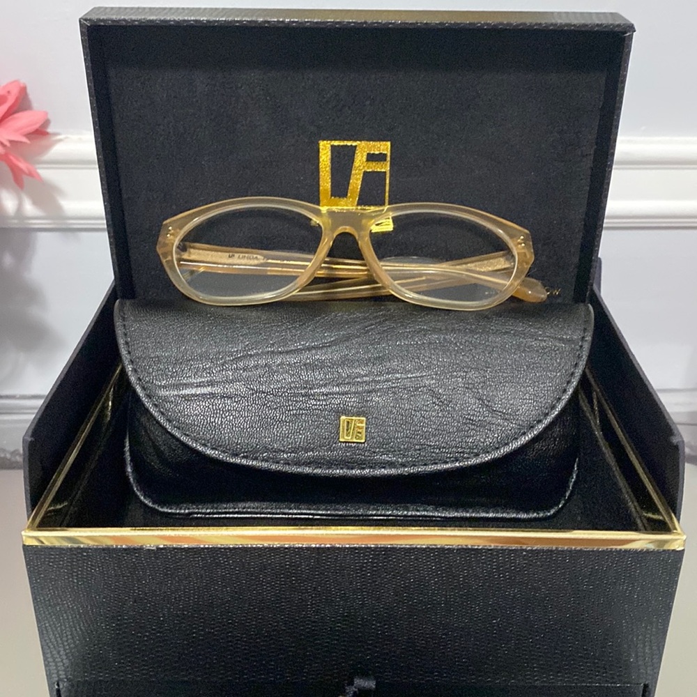 Linda Farrow prescription clear beige tinted prescription frames